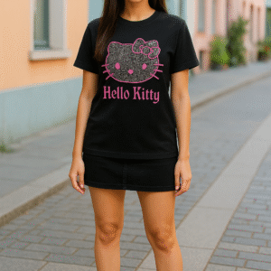 Hello Kitty Black Graphic T-Shirt – Chic Casual Top for Women