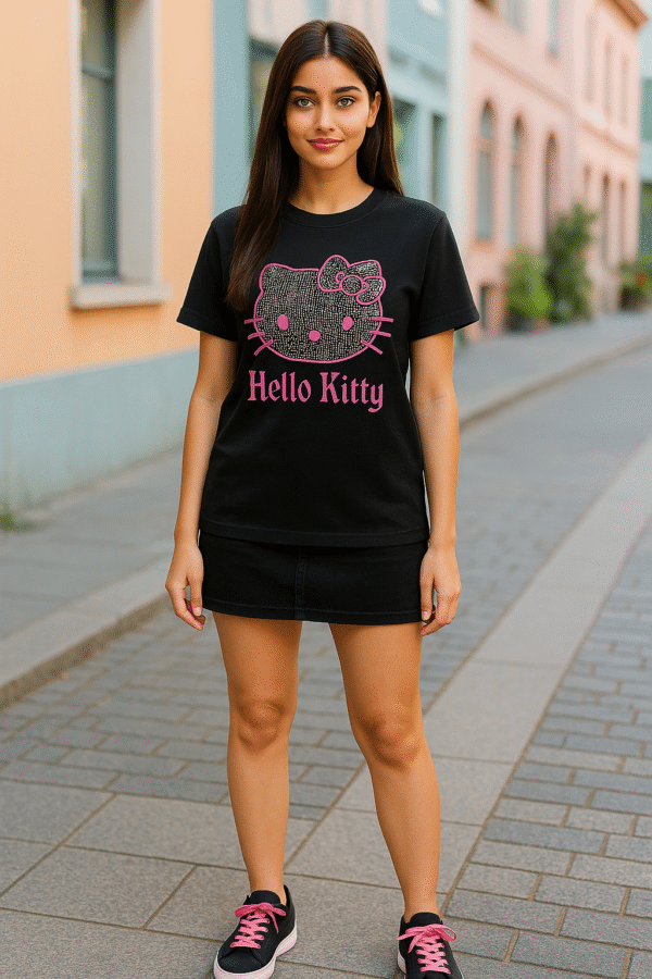 Hello Kitty Black Graphic T-Shirt – Chic Casual Top for Women