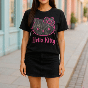 Hello Kitty Black Graphic T-Shirt – Chic Casual Top for Women