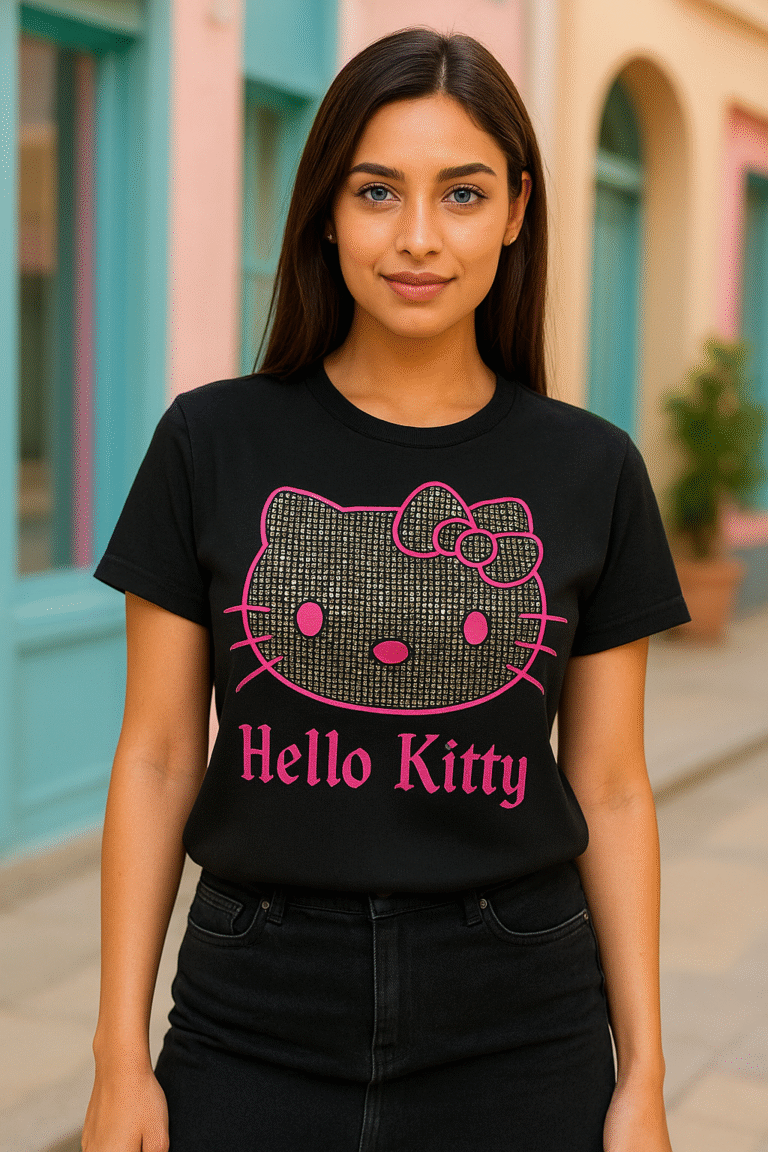 Hello Kitty Black Graphic T-Shirt – Chic Casual Top for Women