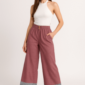 Mauve Palazzo Pants - Striped Hem – Chic Statement Bottom for Women