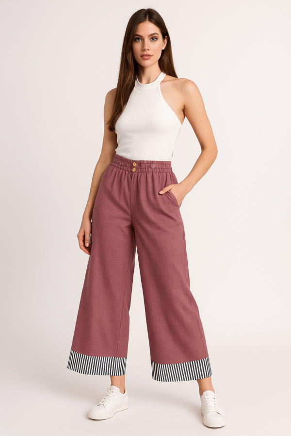 Mauve Palazzo Pants - Striped Hem – Chic Statement Bottom for Women