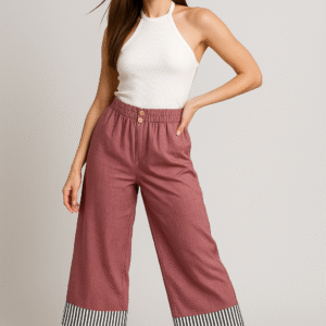 Mauve Palazzo Pants - Striped Hem – Chic Statement Bottom for Women