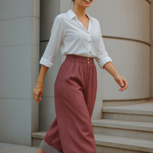 Mauve Palazzo Pants - Striped Hem – Chic Statement Bottom for Women