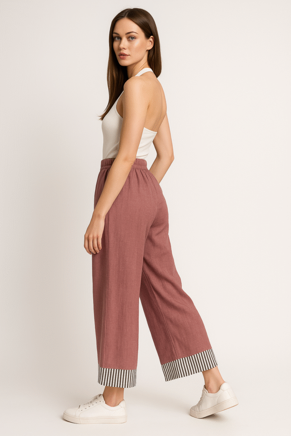 Mauve Palazzo Pants - Striped Hem – Chic Statement Bottom for Women