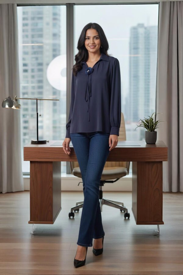 Midnight Bloom Navy Top – Women’s Workwear & Evening Wear