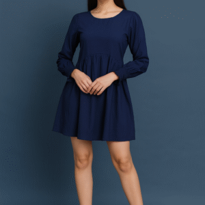 Elegant navy blue transformable dress top worn as a chic mini dress