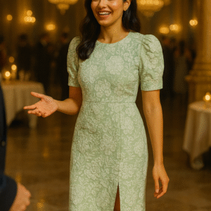 Mint Bloom Charm – Elegant Korean Midi Dress | Premium Imported Fabric