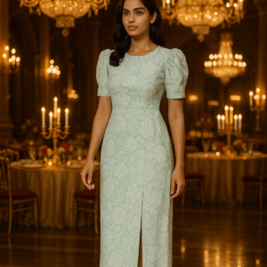 Mint Bloom Charm – Elegant Korean Midi Dress | Premium Imported Fabric