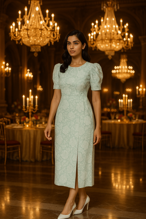 Mint Bloom Charm – Elegant Korean Midi Dress | Premium Imported Fabric