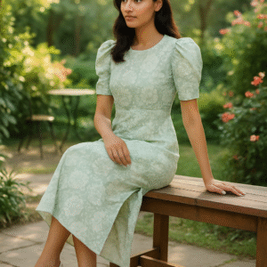 Mint Bloom Charm – Elegant Korean Midi Dress | Premium Imported Fabric