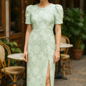 Mint Bloom Charm – Elegant Korean Midi Dress | Premium Imported Fabric