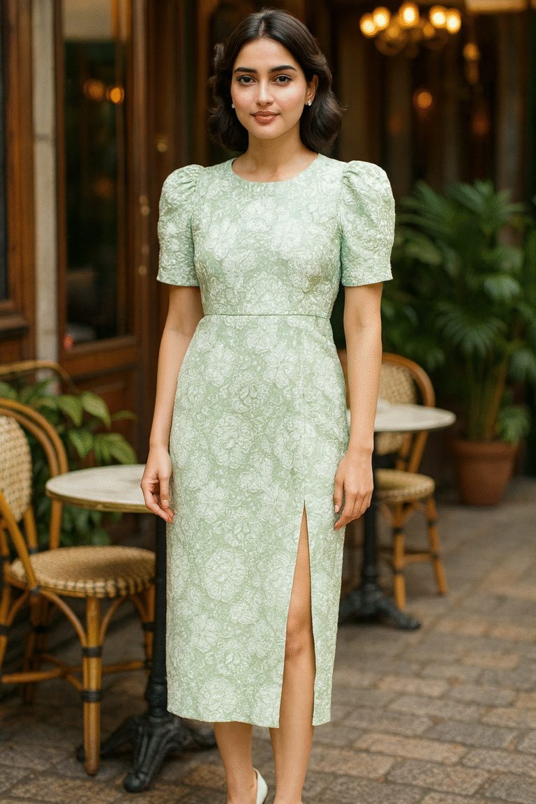 Mint Bloom Charm – Elegant Korean Midi Dress | Premium Imported Fabric