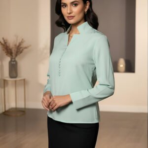 Soft mint green buttoned top for women – premium imported fabric blouse.