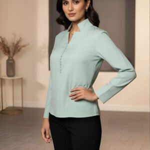 Soft mint green buttoned top for women – premium imported fabric blouse.