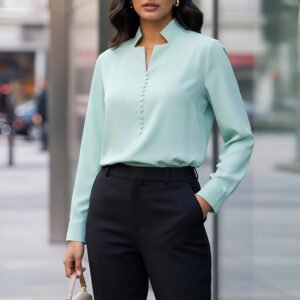 Soft mint green buttoned top for women – premium imported fabric blouse.