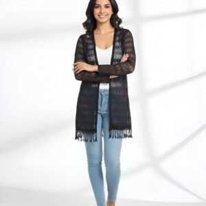 Moonlit lace shrug – sheer black tassel shrug for women’s casual and party wear