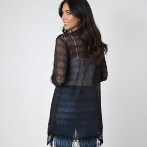 Moonlit lace shrug – sheer black tassel shrug for women’s casual and party wear