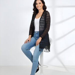 Moonlit lace shrug – sheer black tassel shrug for women’s casual and party wear