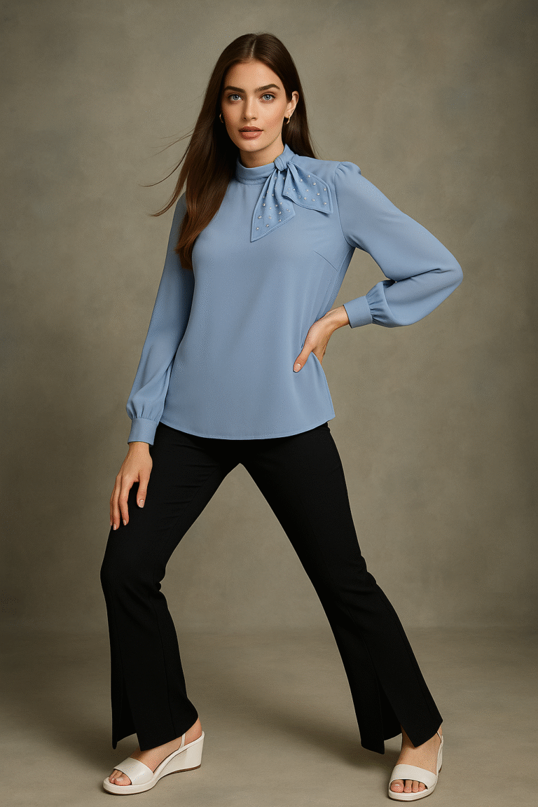 Pearl & Crystal Bow Designer Top – Elegant Evening Wear