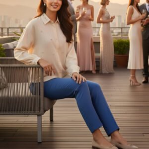Pearl & Crystal Embellished Designer Party Shirt – Elegant Evening Shirt