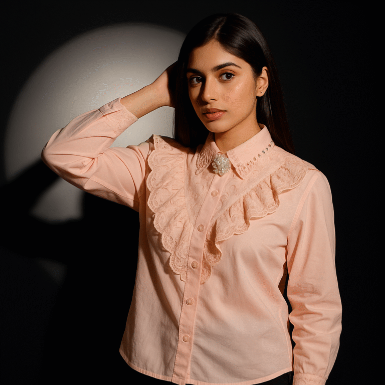 Pearl Embellished Ruffle Designer Party Shirt – Elegant Evening Shirt