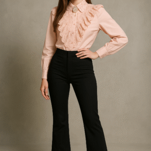 Pearl Embellished Ruffle Designer Party Shirt – Elegant Evening Shirt