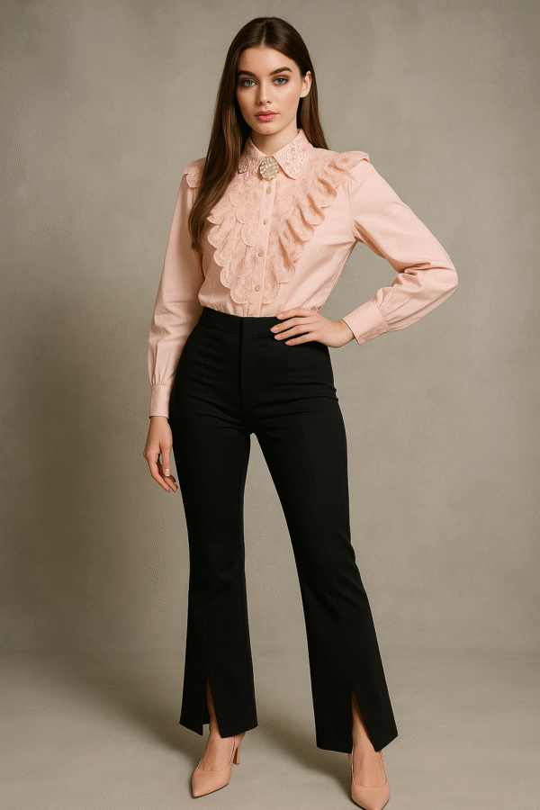 Pearl Embellished Ruffle Designer Party Shirt – Elegant Evening Shirt