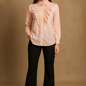 Pearl Embellished Ruffle Designer Party Shirt – Elegant Evening Shirt