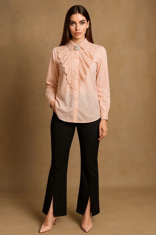 Pearl Embellished Ruffle Designer Party Shirt – Elegant Evening Shirt