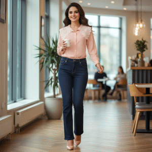 Blush pink lace-collar women’s shirt – premium imported fabric