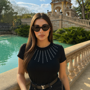 Premium Black Fashion T-Shirt with Crystal Embellishments | Luxury Casual & Party Wear