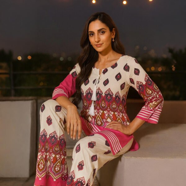 Premium imported fabric ivory pink co-ord dress for evening gatherings