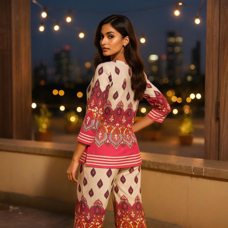 Premium imported fabric ivory pink co-ord dress for evening gatherings