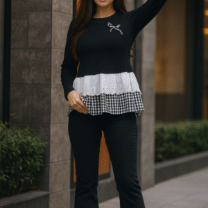 Ribbon Charm Layered Elegance Top – Women’s Casual Chic