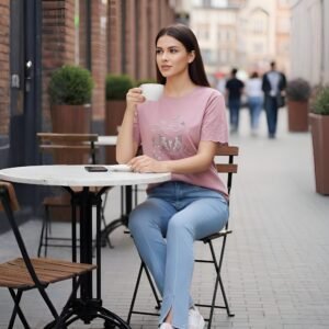 Stylish casual women’s top with glitter butterfly design