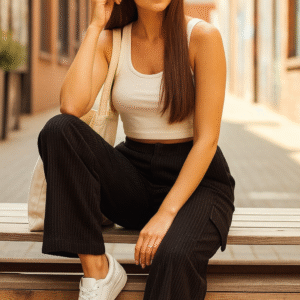 Women’s Black Wide-Leg Pants with Cargo Pockets – Modern & Elegant