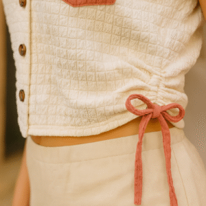 Women’s Convertible Crop Shirt | Designer Short-Sleeve Button Shirt with Side Strings