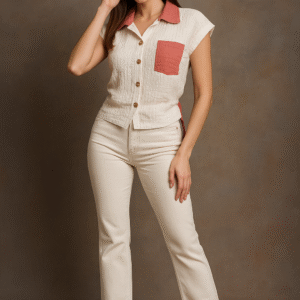 Women’s Convertible Crop Shirt | Designer Short-Sleeve Button Shirt with Side Strings