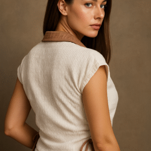 Women’s White Shirt with Camel Brown Contrast