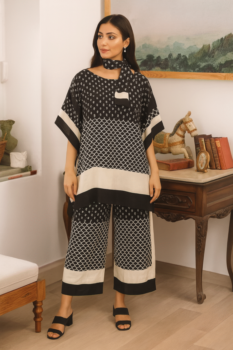Black & Ivory Women Co-ord Dress – Royal Elegance Ensemble